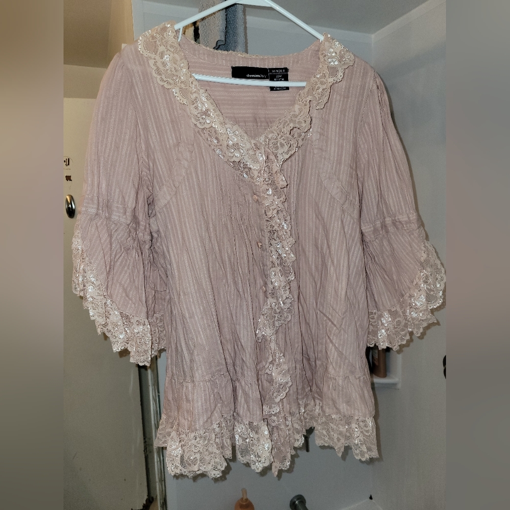 Denim 24/7 blouse, size 20W, dusty pink/blush